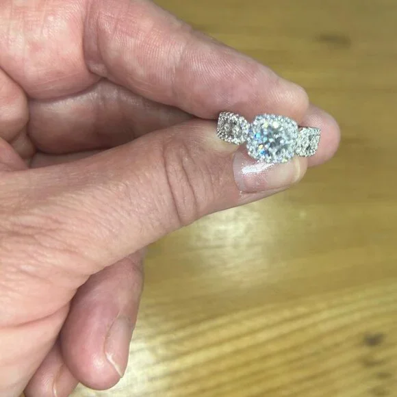 Certified Moissanite Cushion-cut Halo Engagement Ring - Sizes 6 & 7 - Picture 3 of 3